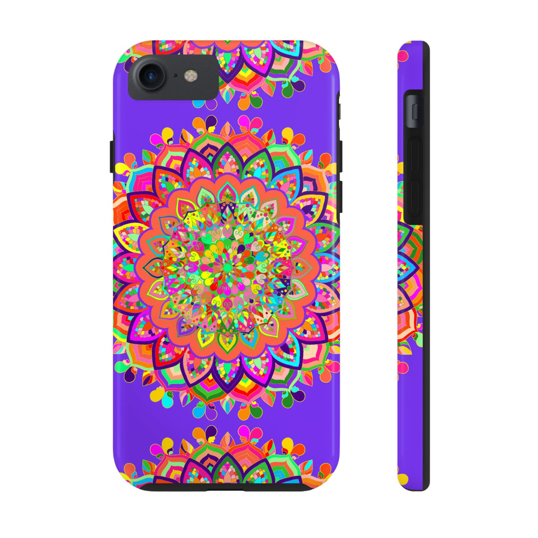 Hand drawn purple mandala art phone case with intricate floral patterns