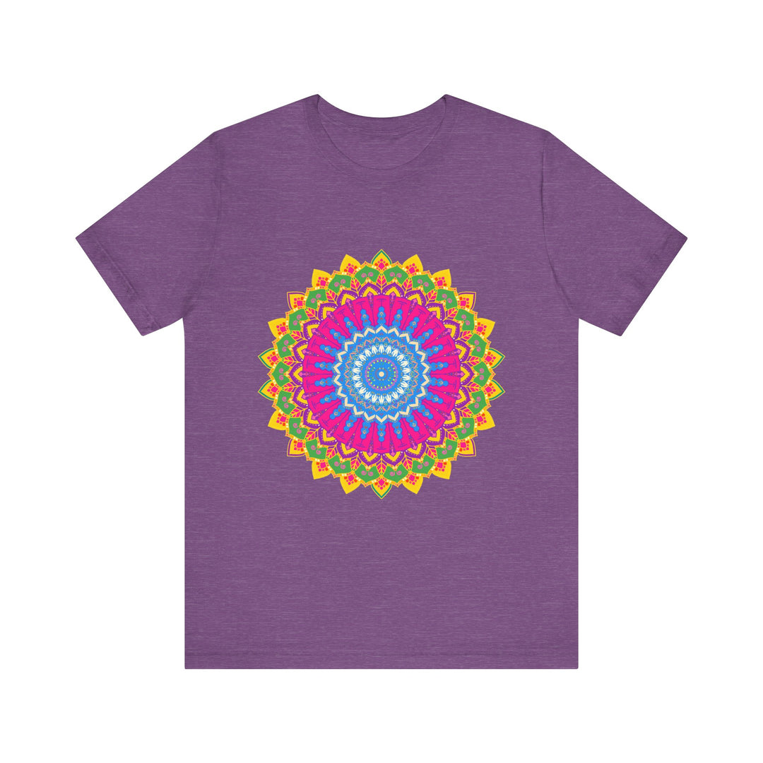 A vibrant mandala tee featuring intricate and colorful designs in various shades