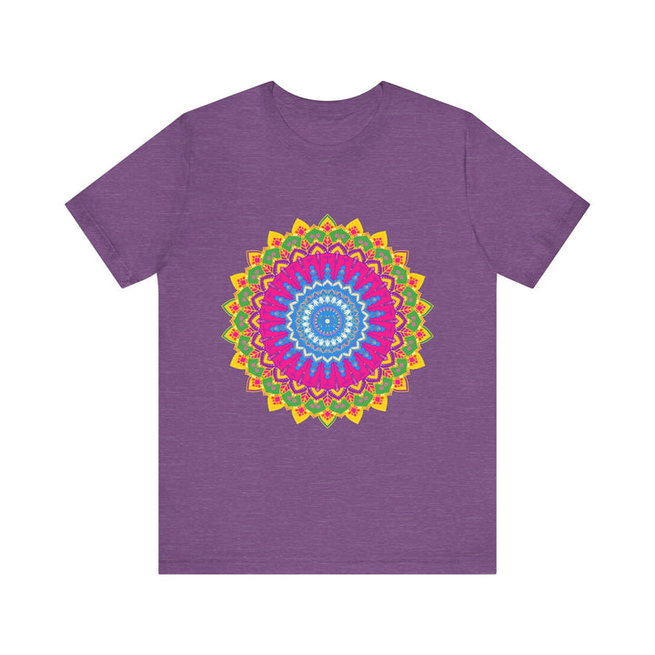 A vibrant mandala tee featuring intricate and colorful designs in various shades