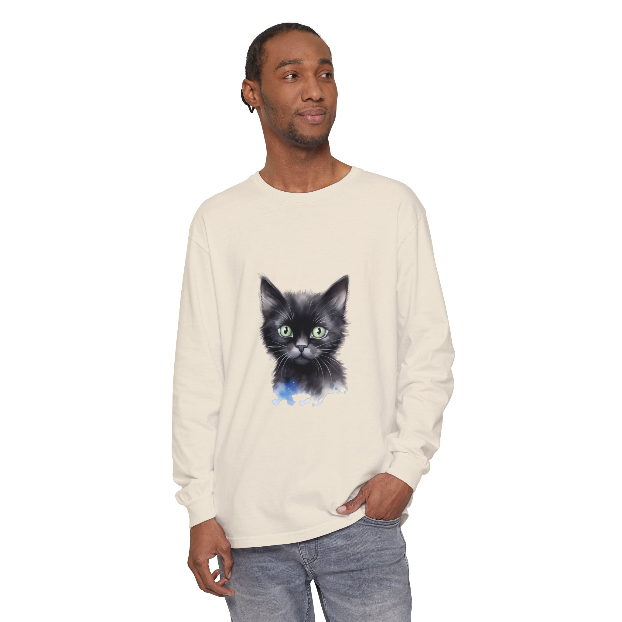 Black Cat Watercolor Unisex T-Shirt with vibrant, hand-painted feline design