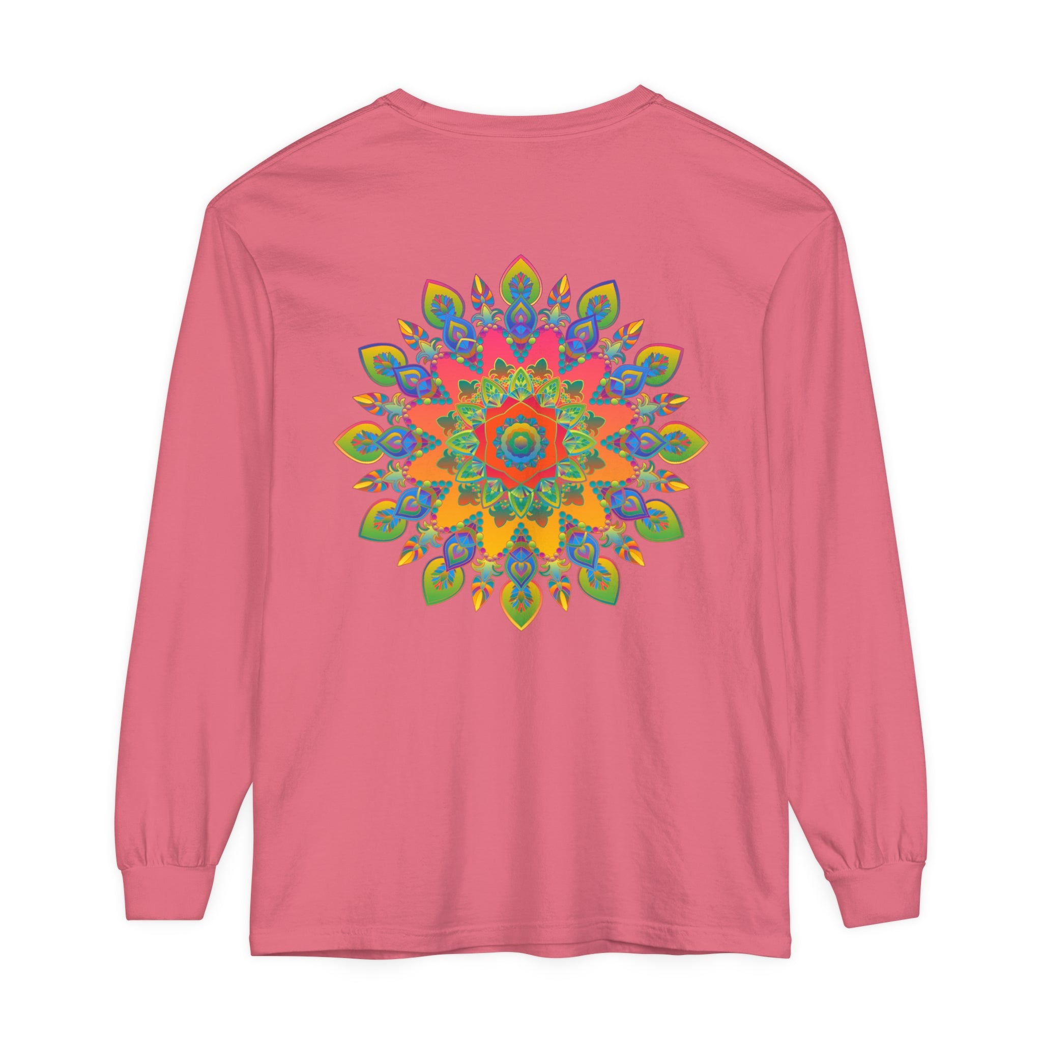 Colorful and intricate mandala design on a comfortable unisex long sleeve t-shirt