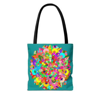 Colorful Mandala Art Tote Bag Acquamarine, a vibrant and stylish accessory for everyday use or special occasions