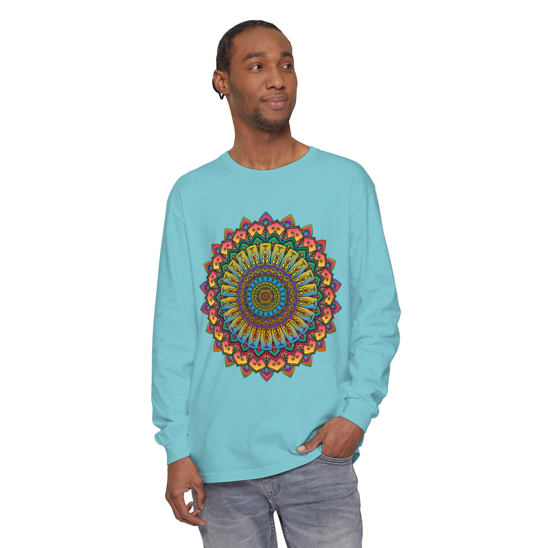 Intricate Mandala Unisex Long Sleeve T-Shirt in vibrant colors and detailed design