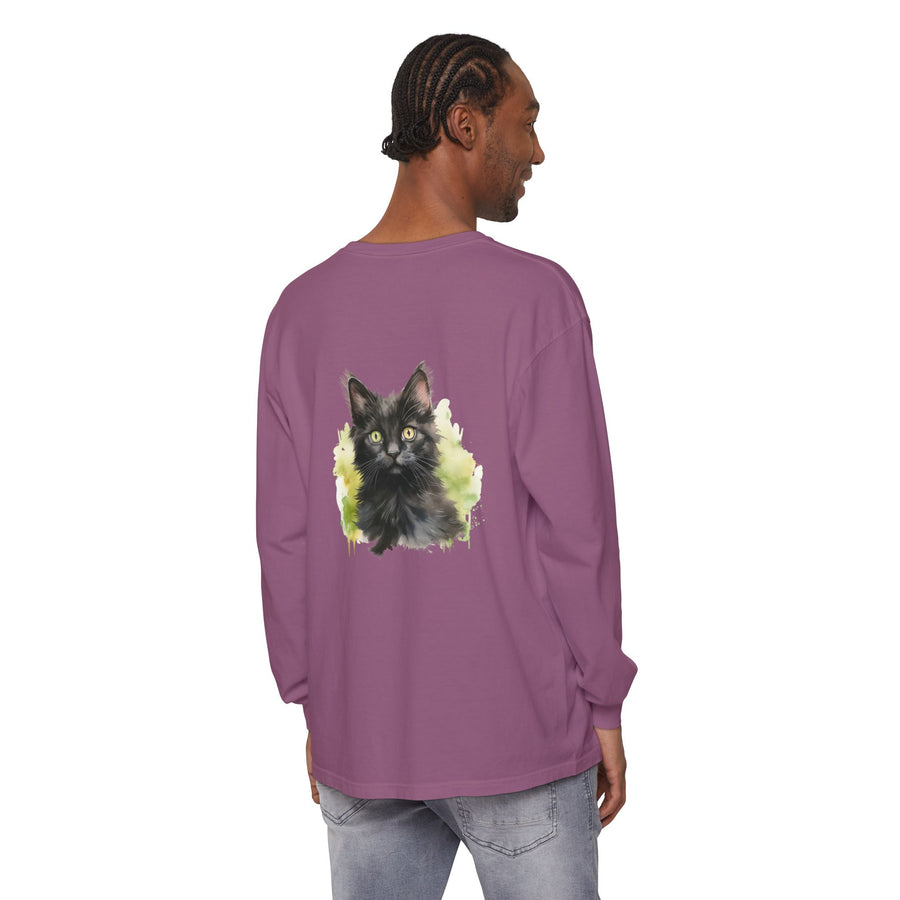 Full Sleeve Tee | Black Kitten Watercolor