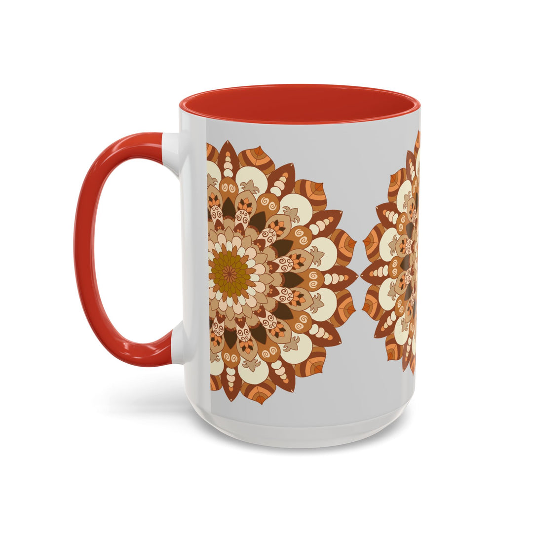 Trendy light grey background mandala art mug with stunning and detailed patterns