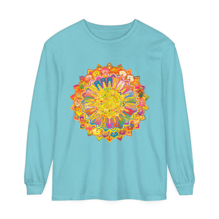 Intricate Mandala Unisex Long Sleeve T-Shirt in vibrant colors and detailed design for men and women