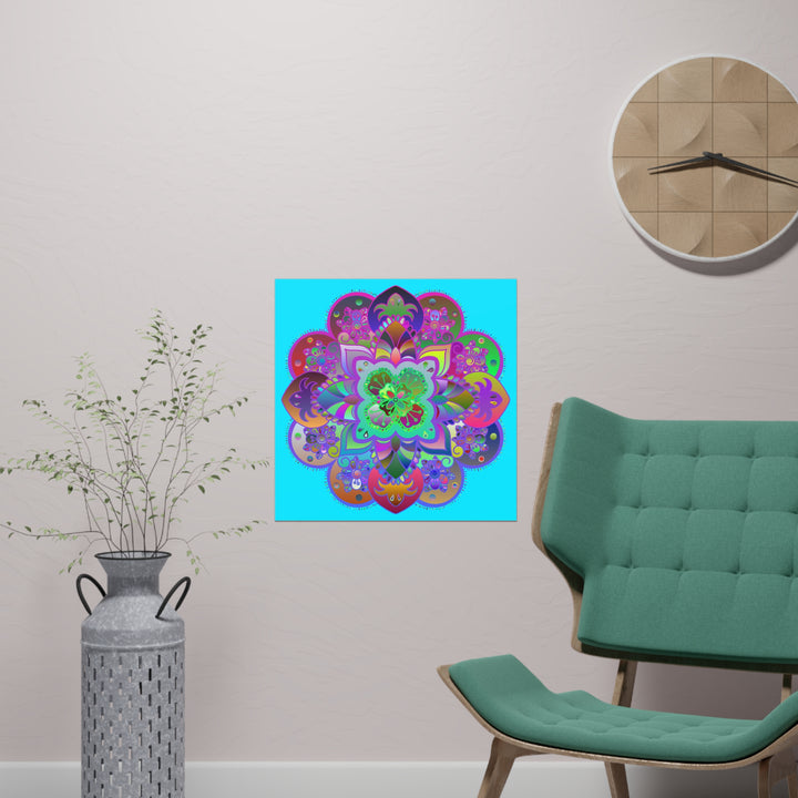 Hand-drawn mandala art poster featuring intricate patterns on square matte paper