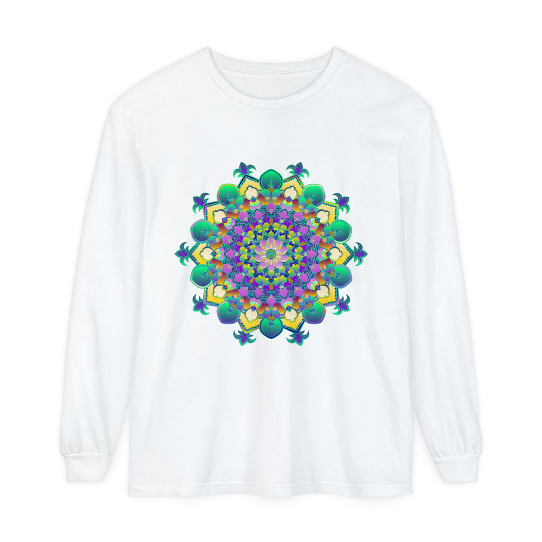 Colorful and detailed mandala design on a comfortable long sleeve t-shirt