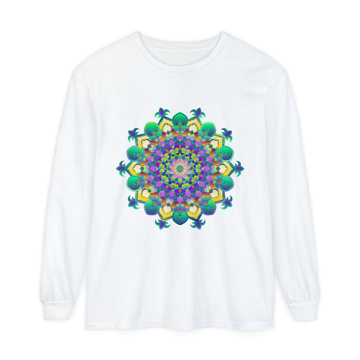 Colorful and detailed mandala design on a comfortable long sleeve t-shirt