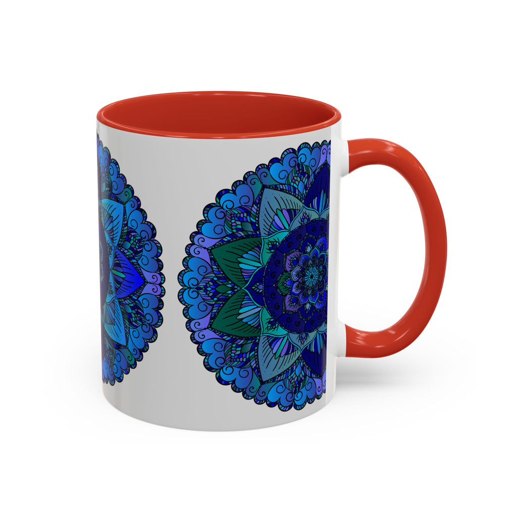 Beautiful blue and purple mandala mug with intricate bohemian art design