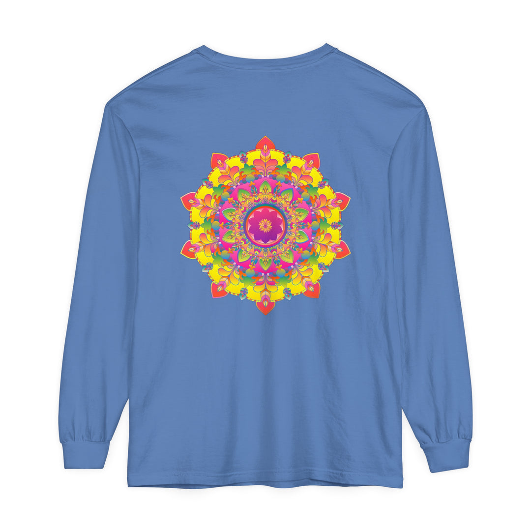 Colorful and intricate mandala design long sleeve t-shirt perfect for casual wear