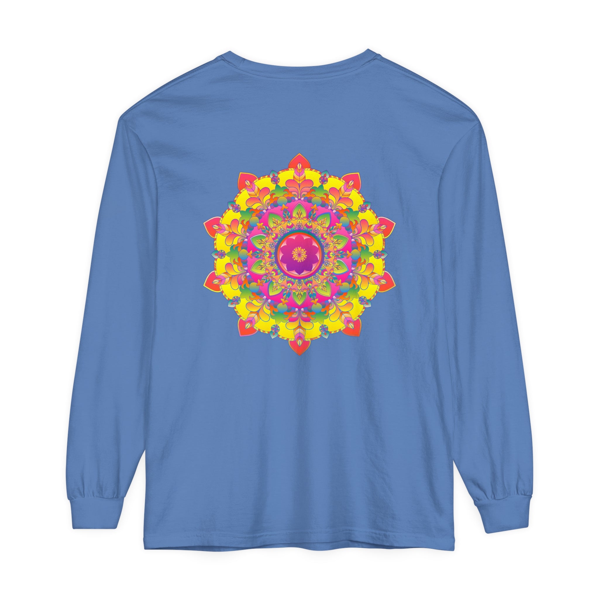 Colorful and intricate mandala design long sleeve t-shirt perfect for casual wear