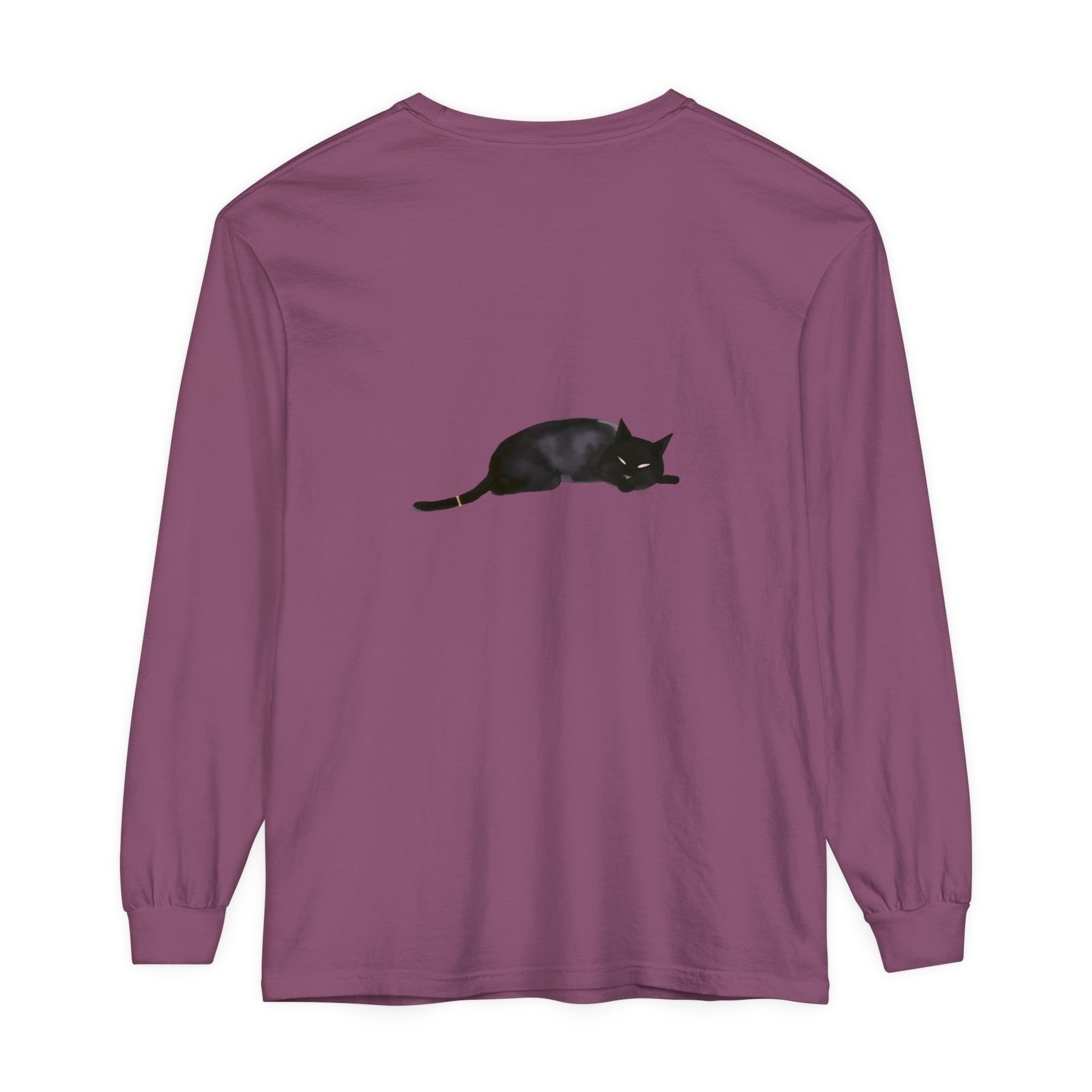 Adorable black cat sleeping peacefully on a Unisex Long Sleeve T-Shirt