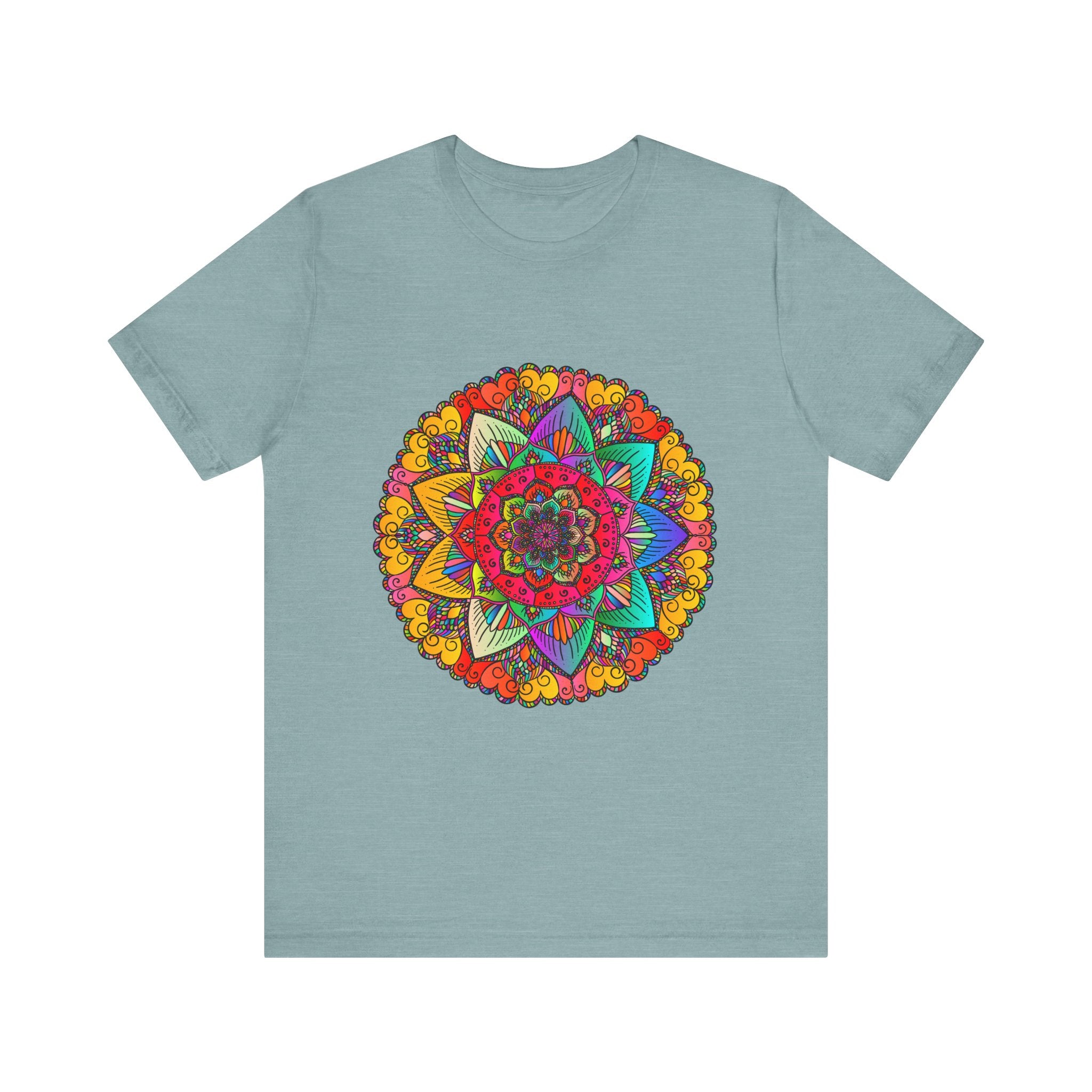 Vibrant Mandala Tee with Blue and Green Spiritual Design