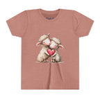 Youth Tee - Cartoon Sheeps Hugging Heart, Cute and Lovely Design