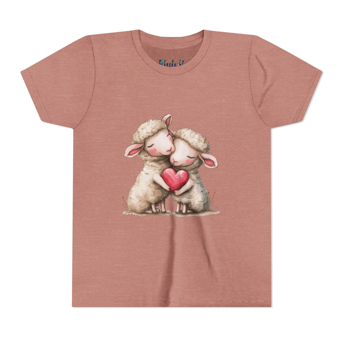 Youth Tee - Cartoon Sheeps Hugging Heart, Cute and Lovely Design