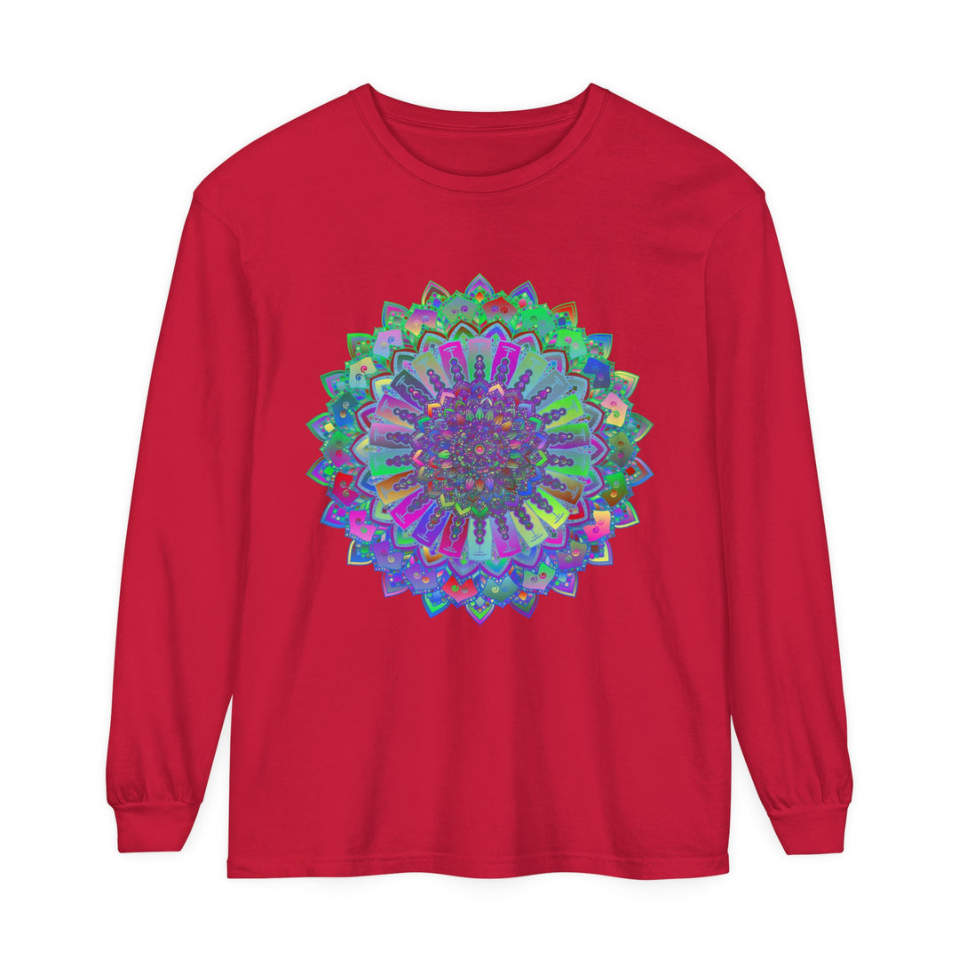 Colorful and intricate mandala design long sleeve t-shirt for a vibrant look