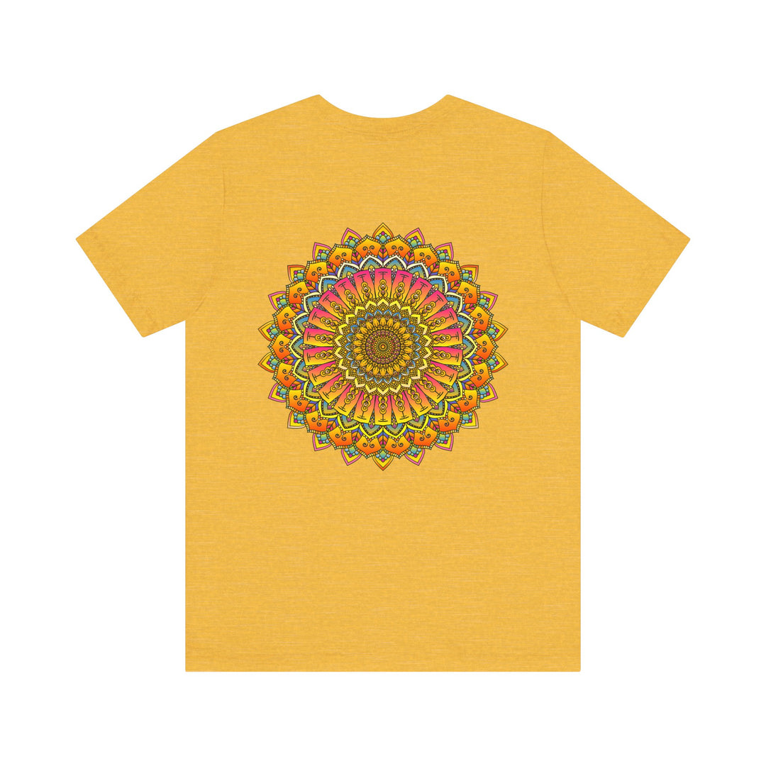 Colorful and intricate mandala design tee promoting spiritual peace and harmony