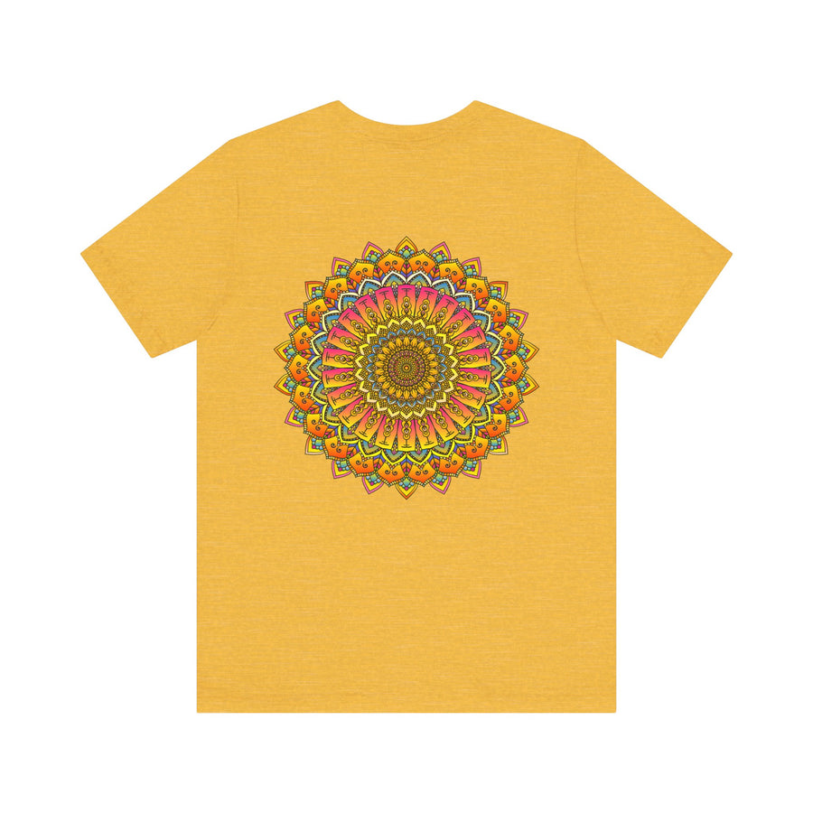 Colorful and intricate mandala design tee promoting spiritual peace and harmony