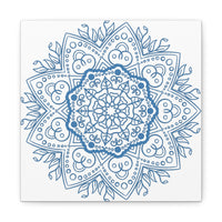 Handmade Mandala Art featuring a Steel Blue Mandala Design on Matte Canvas, Stretched to 125 inches for wall display