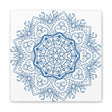 Handmade Mandala Art featuring a Steel Blue Mandala Design on Matte Canvas, Stretched to 125 inches for wall display