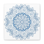 Handmade Mandala Art featuring a Steel Blue Mandala Design on Matte Canvas, Stretched to 125 inches for wall display