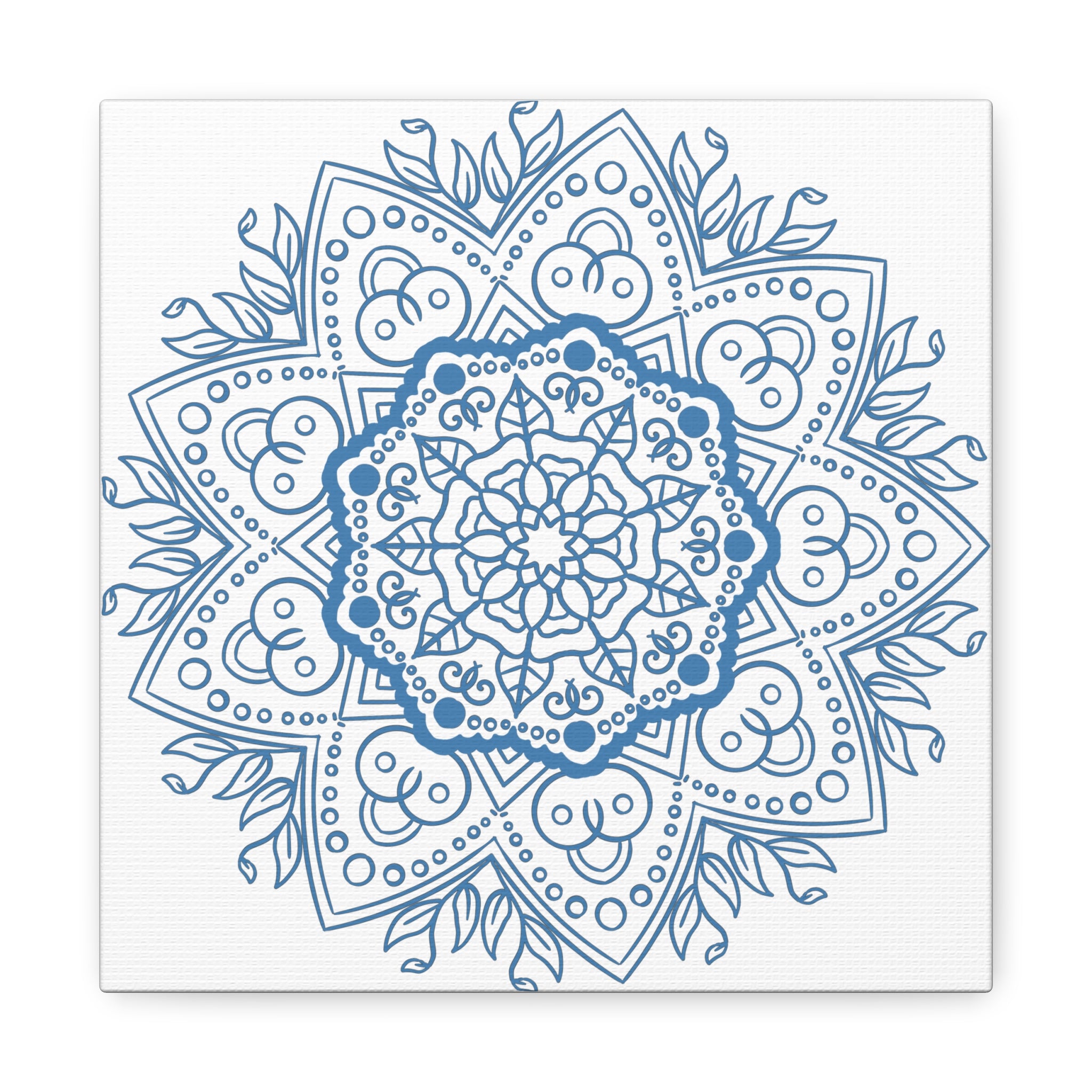 Handmade Mandala Art featuring a Steel Blue Mandala Design on Matte Canvas, Stretched to 125 inches for wall display