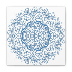 Handmade Mandala Art featuring a Steel Blue Mandala Design on Matte Canvas, Stretched to 125 inches for wall display