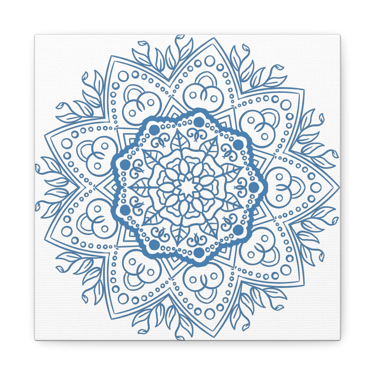 Handmade Mandala Art featuring a Steel Blue Mandala Design on Matte Canvas, Stretched to 125 inches for wall display