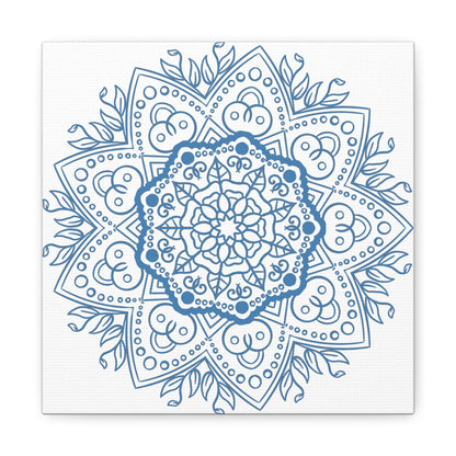 Handmade Mandala Art featuring a Steel Blue Mandala Design on Matte Canvas, Stretched to 125 inches for wall display