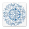 Handmade Mandala Art featuring a Steel Blue Mandala Design on Matte Canvas, Stretched to 125 inches for wall display