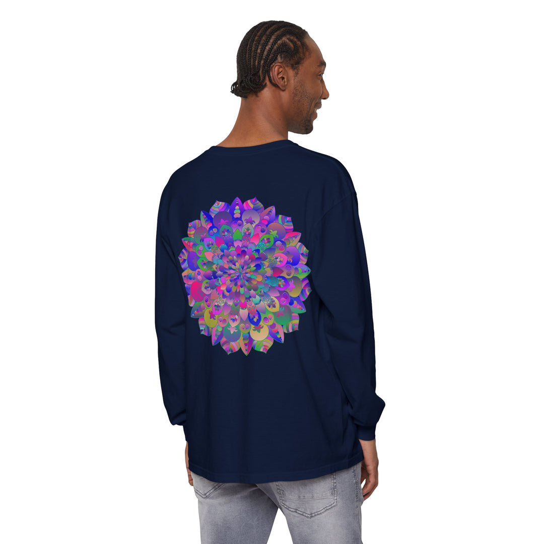 Colorful and intricate mandala design long sleeve t-shirt in vibrant hues