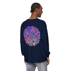 Colorful and intricate mandala design long sleeve t-shirt in vibrant hues