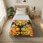 Copripiumino in cotone con motivo mandala floreale boho — Cuori arcobaleno vivaci su nero