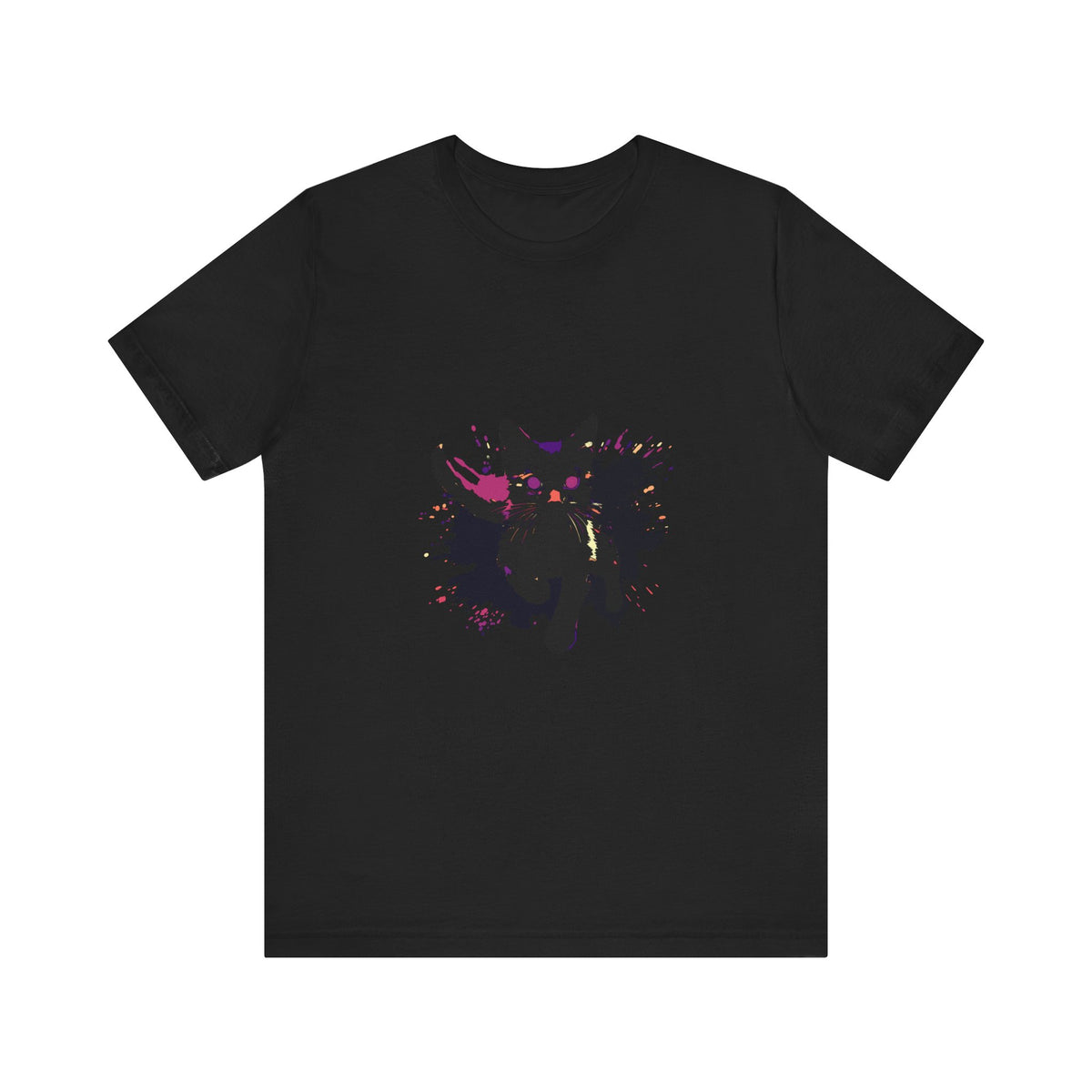 Black Cat Mystery T-Shirt featuring a bold and colorful design with a mysterious feline
