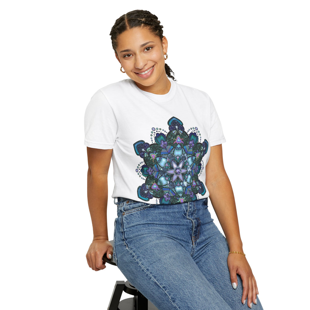 Mandala T-Shirt – Blue Purple Boho Geometric Floral Design