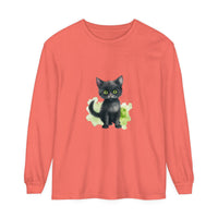 Black Cat Watercolor Long Sleeve T-Shirt featuring a realistic watercolor design