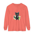 Black Cat Watercolor Long Sleeve T-Shirt featuring a realistic watercolor design