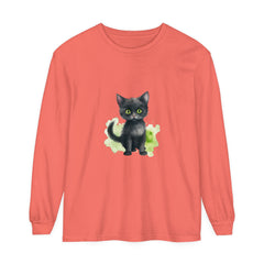 Black Cat Watercolor Long Sleeve T-Shirt featuring a realistic watercolor design