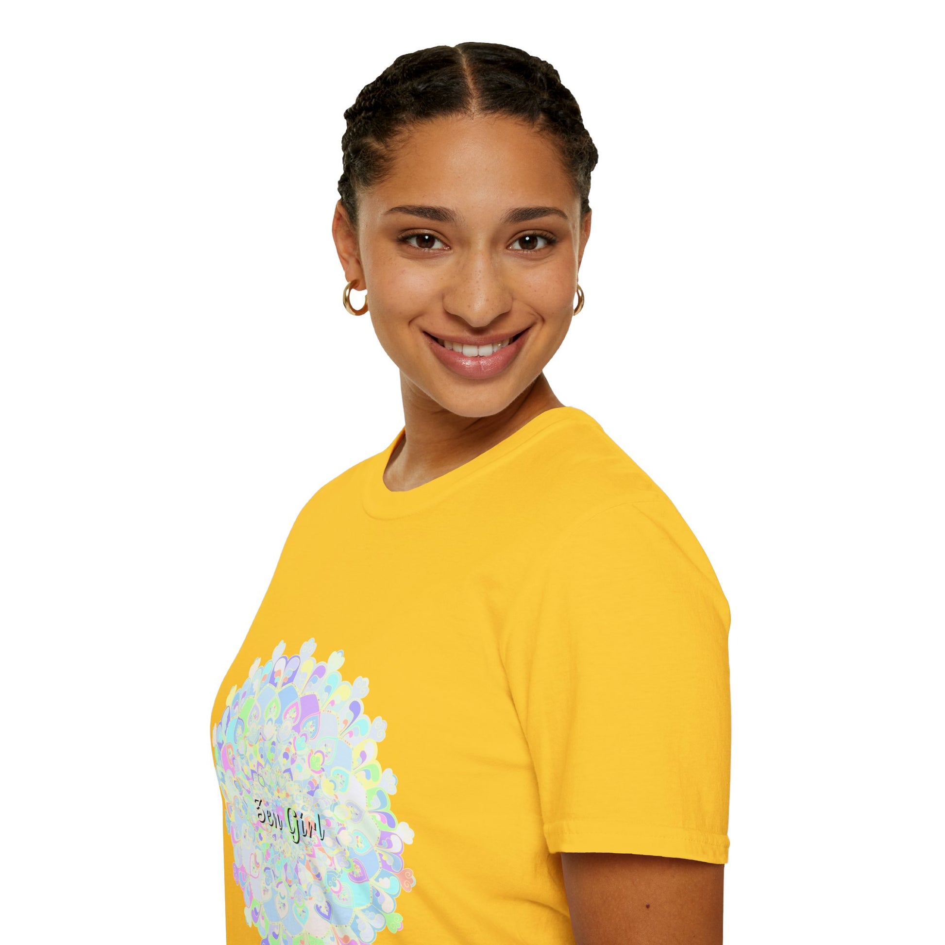 Colorful mandala t-shirt with a unique and intricate design, perfect for adding a pop of creativity to your wardrobe