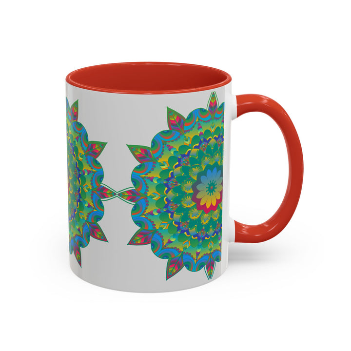 Vibrant and intricate floral mandala art mug with colorful design