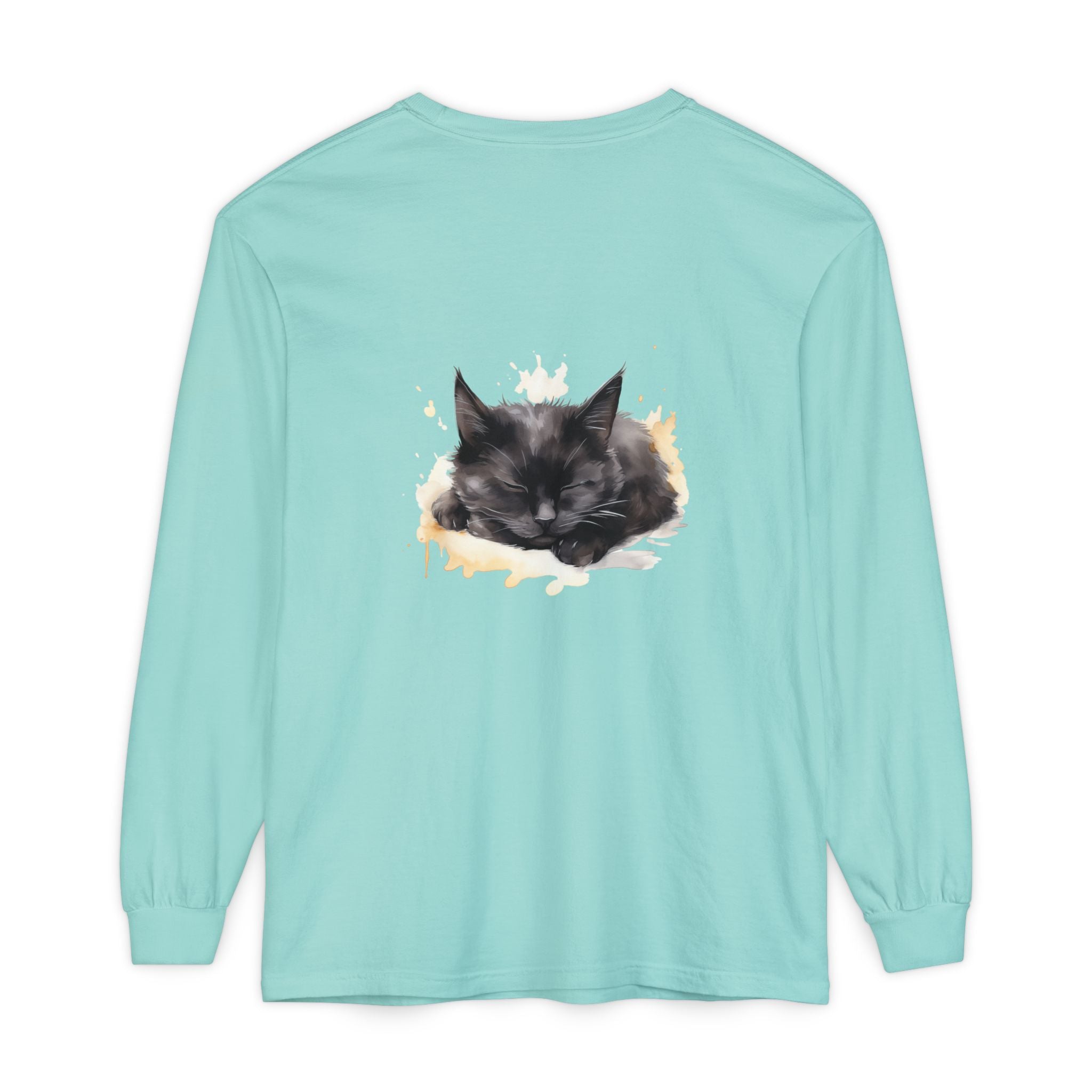 Sleepy Cat Watercolor Long Sleeve T-Shirt