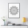 Striking black and white Mandala Handmade Art, vertically framed on gallery canvas wraps, perfect for wall decor