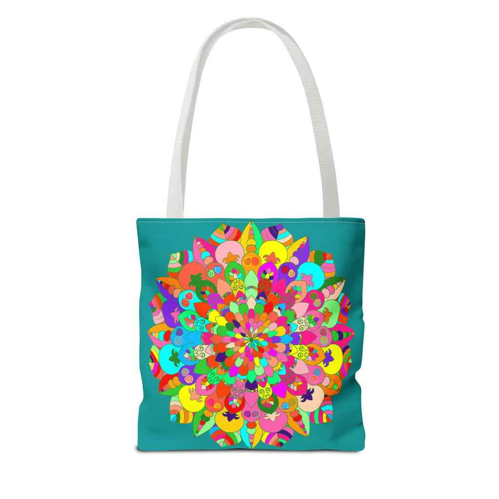 Vibrant and detailed mandala art tote bag in beautiful acquamarine color