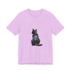 Black Cat Watercolor T-Shirt featuring a mystical design with vibrant colors