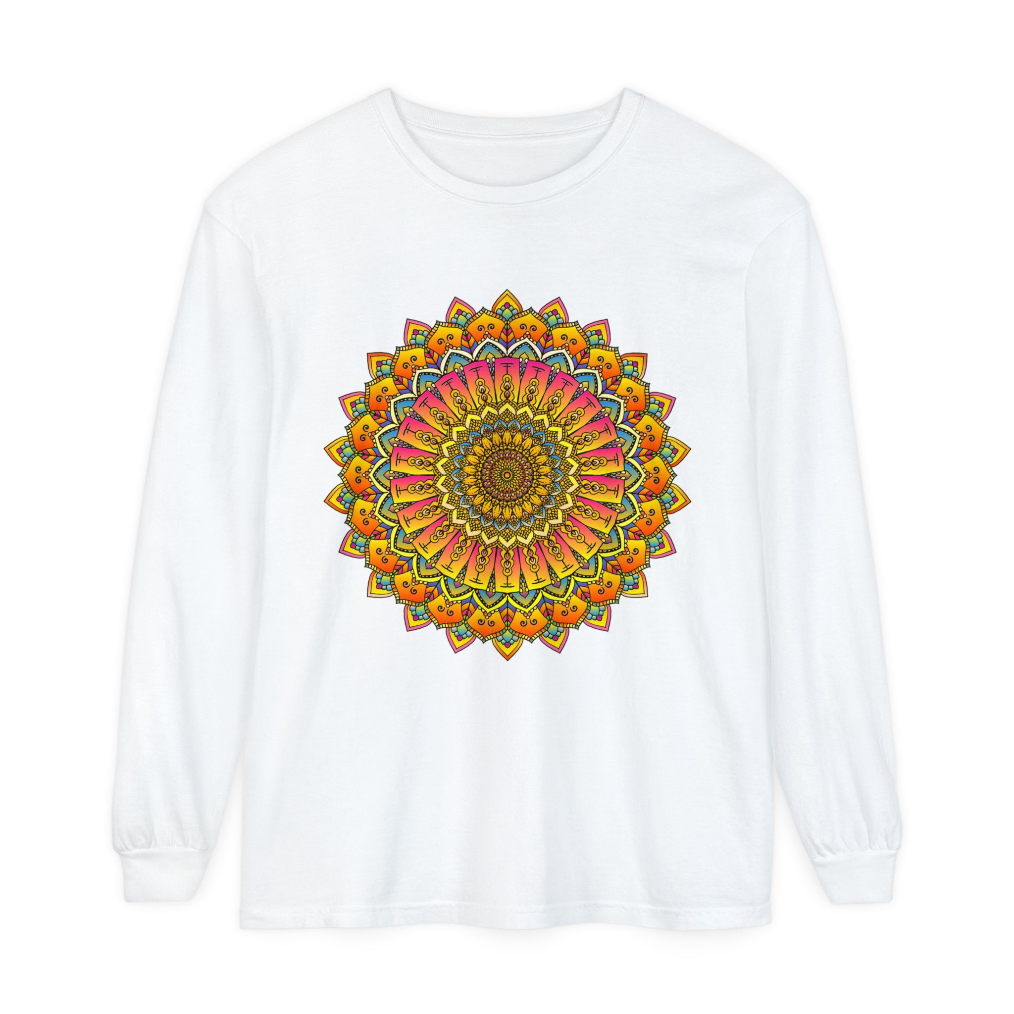 Colorful and intricate mandala design long sleeve t-shirt for men and women