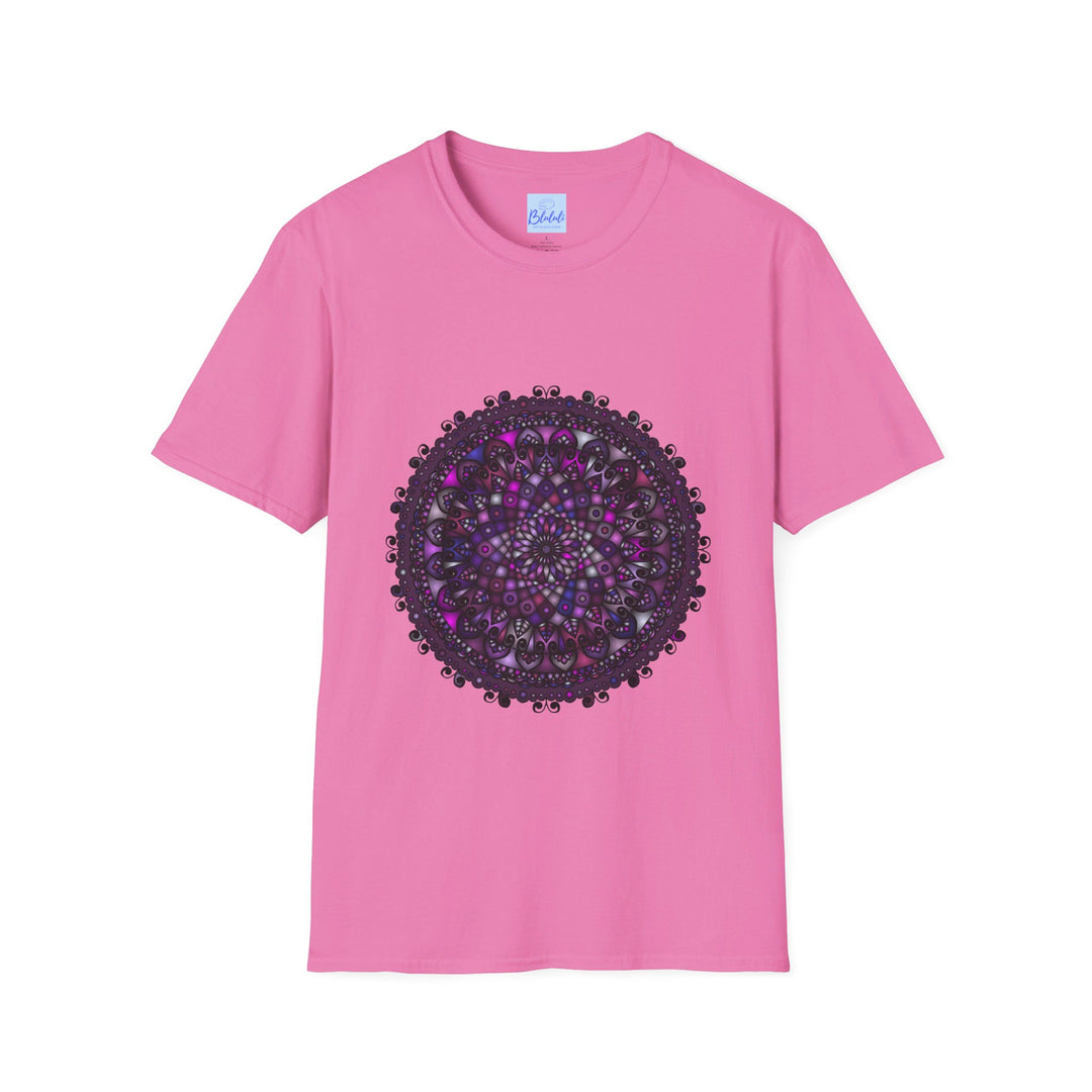 Vibrant and intricate hand-drawn purple mandala art unisex softstyle t-shirt