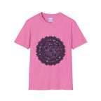 Vibrant and intricate hand-drawn purple mandala art unisex softstyle t-shirt