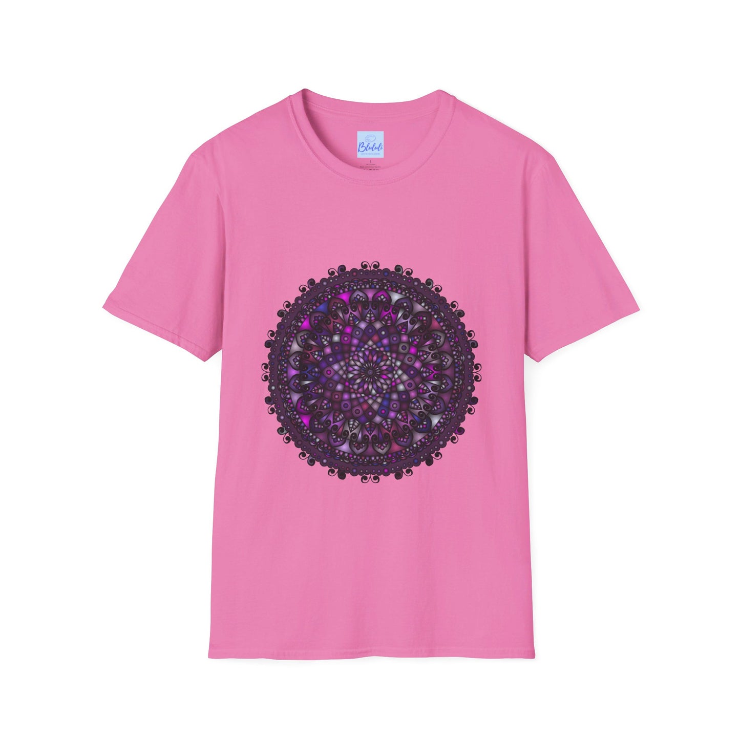 Vibrant and intricate hand-drawn purple mandala art unisex softstyle t-shirt