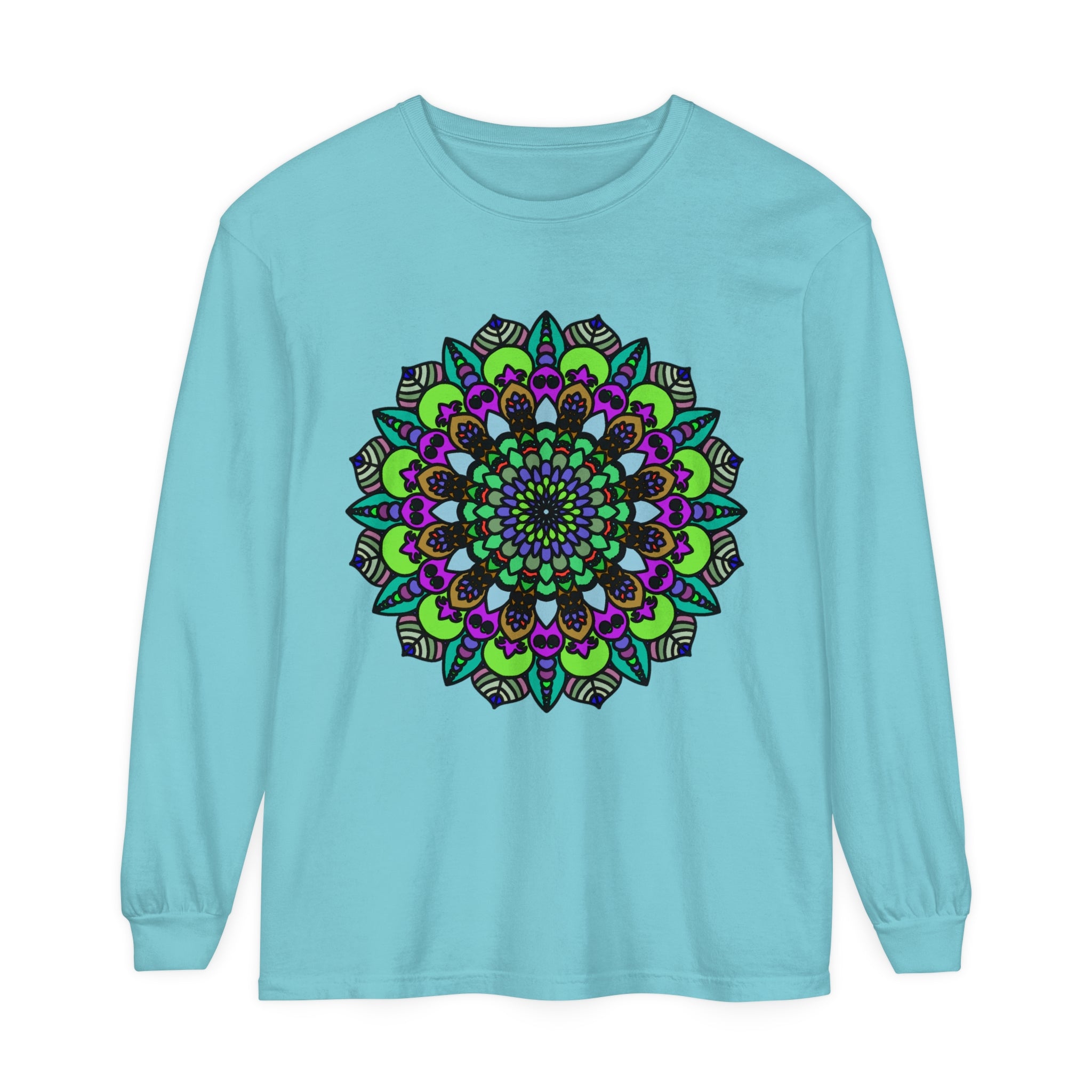 Psychedelic Mandala Unisex Long Sleeve T-Shirt with intricate kaleidoscope design